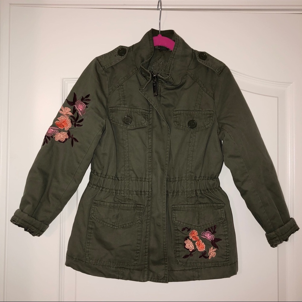 Floral Olive Green Military Girls Jacket
